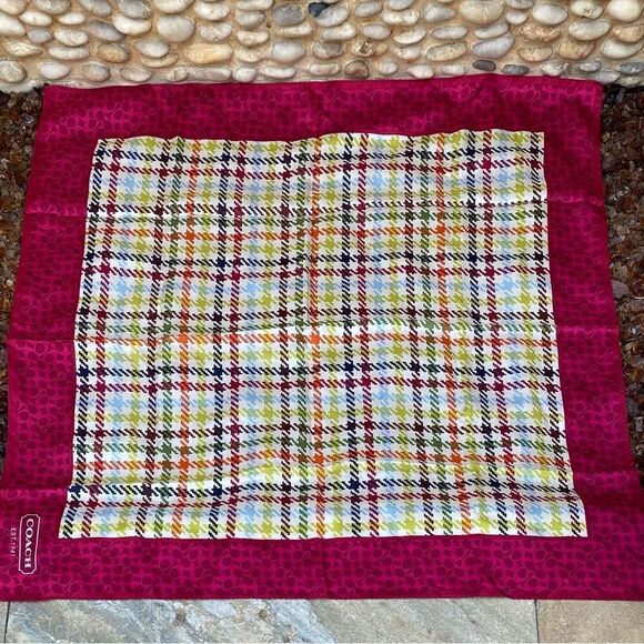 Coach Signature Multi-Colored Houndstooth 100% Silk Scarf. EUC! - Picture 2 of 7